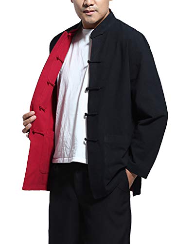 Herren Chinesische Tang-Anzug Oberseiten - Beide Seiten Beschichten Jacke Langärmelige Kampfkunst Kung Fu Hemden Tang-Klage Nationale Kostüme Damen (Schwarz, S) von Daoba