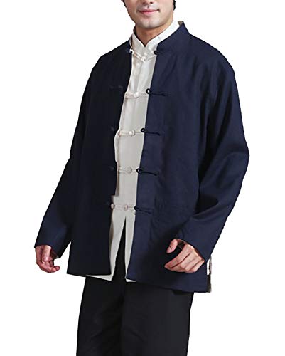 Herren Reversibel Beide Seiten Mantel Jacke Tang-Anzug Chinesisch Traditionell Lange Ärmel Kampfkunst Kung FU Hemd Leinen Damen von Daoba
