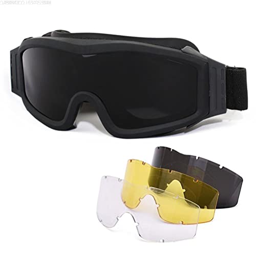 Dapuly Militärische taktische Brille, Outdoor Airsoft Paintball CS Wargame Brille Winddichte Offroad Brille Nachtsicht Schlagfestigkeit Schutzbrille mit 3 Linse für Reiten Radfahren von Dapuly