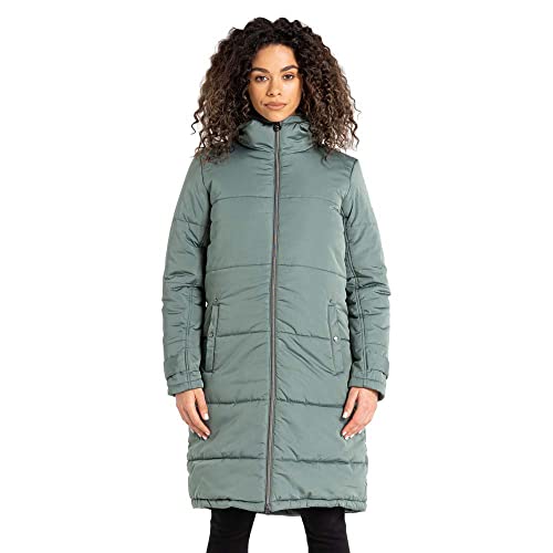 Dare 2b Reputable Long II Womens Long Coat Jacket wasserabweisendes recyceltes Material - durchgehender Reißverschluss mit 2 niedrigen Reißverschlusstaschen, Kapuze und verstellbaren Bündchen von Dare2b