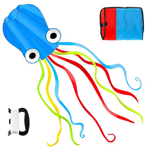Darryy Octopus Drachen Groß 4m mit Drachenschnur 100m für Jungen, Mädchen, Teenager, Erwachsene (Blau) von Darryy