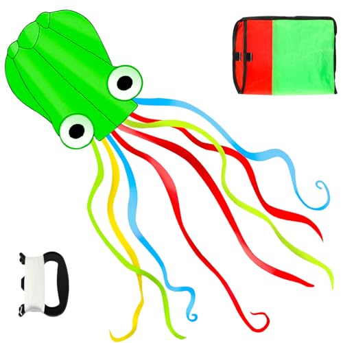 Darryy Octopus Drachen Groß 4m mit Drachenschnur 100m für Jungen, Mädchen, Teenager, Erwachsene (Grün) von Darryy