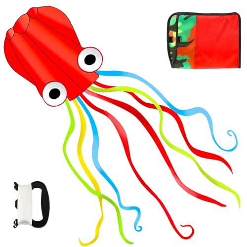 Darryy Octopus Drachen Groß 4m mit Drachenschnur 100m für Jungen, Mädchen, Teenager, Erwachsene (Rot) von Darryy