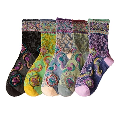 Socken Damen 39-42 5 Paar Tierdruck Süße Baumwolle Lange Socken Frauen Socken Blumen Kawaii Mädchen Modestrede Frühling Herbst-C,One Size von Dartsz