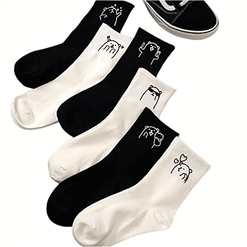 Socken Damen 39-42 Frauen Socken Süße Cartoonbärte Baumwollsocken Lustige Glückliche Schwarze Weiße Socken Für Mädchen Kawaii-6Pairs,One Size von Dartsz