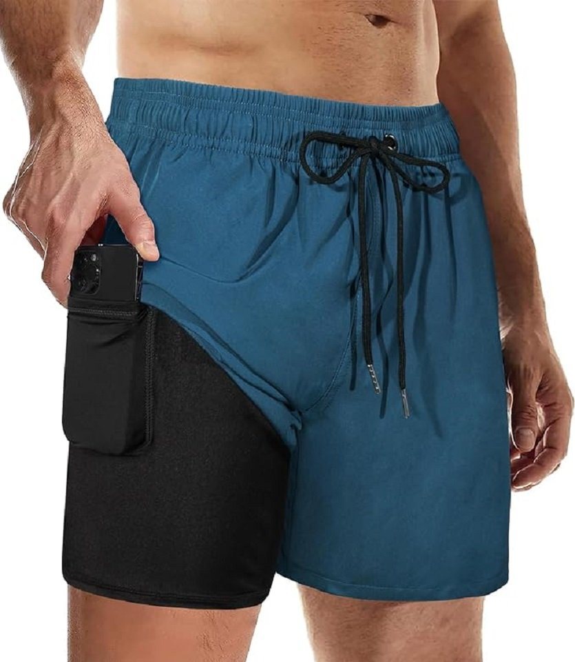 Daskoo Badeshorts Herren Badehose mit Kompressionsfutter, schnell trocknende Boardshorts Trainingsshorts mit verstellbarem Taillenkordelzug und Taschen von Daskoo