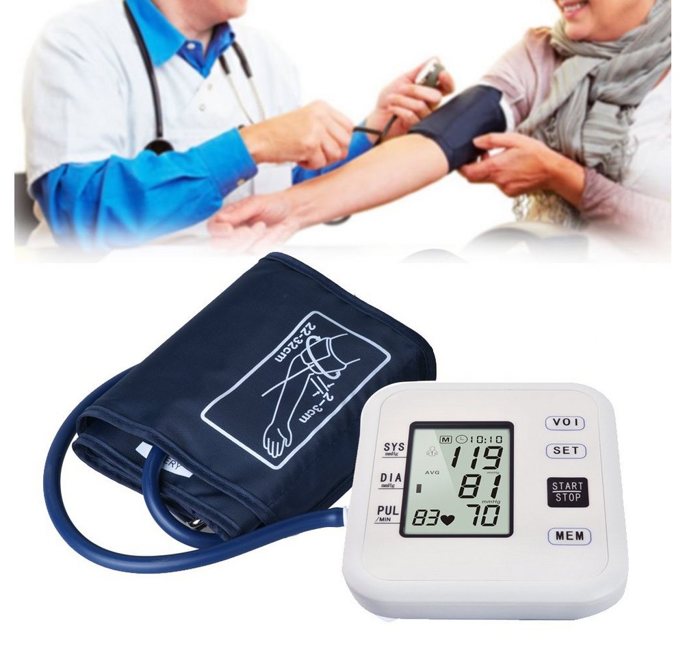 Daskoo Oberarm-Blutdruckmessgerät LCD Blutdruck Monitor Automatische Pulsmesser, Mit Universalmanschette von Daskoo