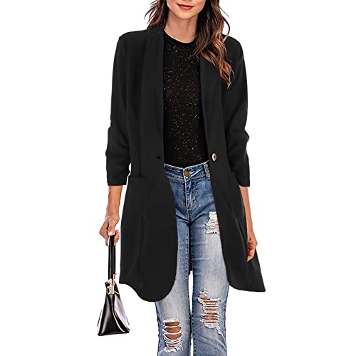 Blazermantel Damen Sommer Lange Mantel Jacke Trenchcoat Damenblazer Steppmantel Elegante Übergangsjacke Revers Coat Outwear Long Blazer Cardigan Langeblazer mit Taschen Damenblazer von Dasongff