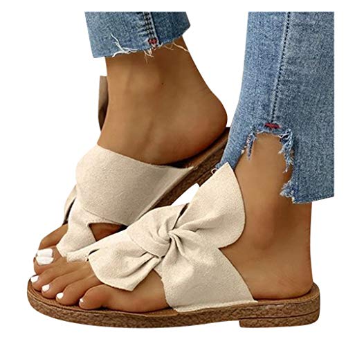 Dasongff Damen-Sandalen mit Schleife Zehentrenner Bequeme Flache Hausschuhe Sommer Flip Flops Slipper Suede Strandsandalen Sommerschuhe Clogs Pantoletten Slides von Dasongff