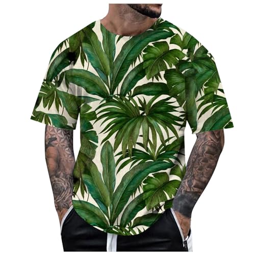 Dasongff Oversized Tshirt Herren, Muskelshirts Herren, Sommer Slim Fit Oberteile Kurzarmshirt Freizeit Hawaii-Aufdruck Tshirt Sportshirt Kleidung Outfit Modische Sommerkleidung von Dasongff