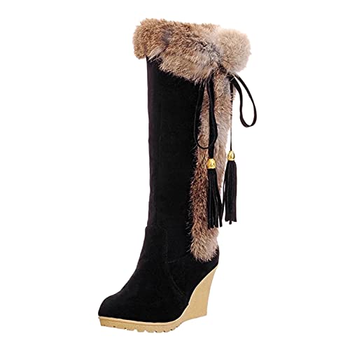 Winterstiefel Damen Stiefeletten Fashion Casual Slope Heel Long Tube Furry Warme Schneestiefel Winterschuhe Rutschfeste Lange Stiefel Winter Stiefel Schlupfstiefel Walkingschuhe Boots Freizeitstiefel von Dasongff