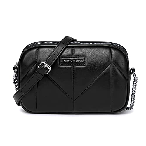 David Jones - Dämen Kleine Umhängetasche - Frau Mini Handtasche PU Leder - Handy Tasche Multi Taschen Reißverschluss - Kette Crossbody Bag Viele Fächer - Abendtasche Clutch Party Elegant - Schwarz von David Jones