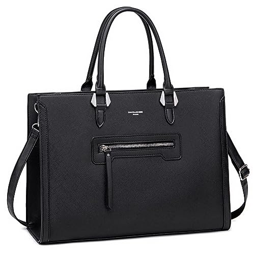 David Jones - Damen Große Handtasche - Frau Schule Büro Arbeit Aktentasche Henkeltasche - PU Leder Viele Fächer Taschen Arbeitstasche - Schultertasche Business Umhängetasche Tote Shopper - Schwarz von David Jones