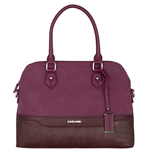 David Jones - Damen Handtasche Elegante Tasche - Frau Henkeltasche Shopper PU Leder - Mehfarbig Schultertasche Bowling Stil Top Griff Gestreift - Umhängetasche Tote Stilvoll Mode - Bordeaux Rot von David Jones