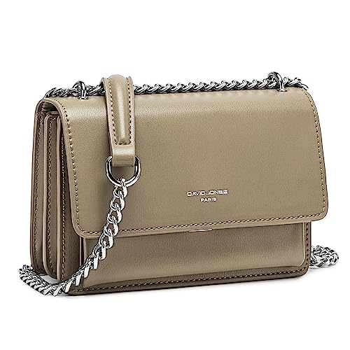 David Jones - Damen Kleine Umhängetasche - Frau Ketten Schultertasche PU Leder - Handtasche Mini Crossbody Bag mit Klappe - Handy Party Tasche Kettentasche Abendtasche Mode Trend - Beige von David Jones