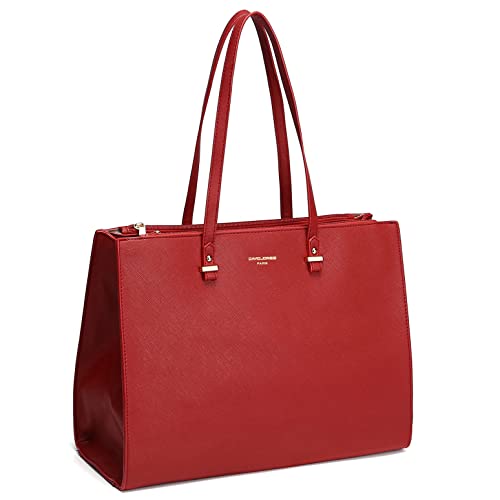 David Jones - Damen Shopper Handtasche - Frau Große Henkeltasche PU Leder - Arbeitstasche Viele Fächer Tasche - Aktentasche A4 Laptop Schultertasche Business Arbeit Schule Büro Elegant Tote - Rot von David Jones