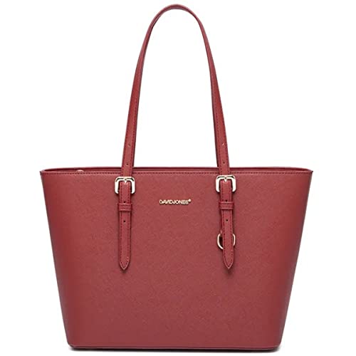 David Jones - Damen Shopper Handtasche - Frau Henkeltasche Mittlere Große Tote PU Leder - Tasche Schultertasche Büro Schule Einkauf Shopping Bag - Aktentasche Arbeitstasche Elegant Alltags - Rot von David Jones