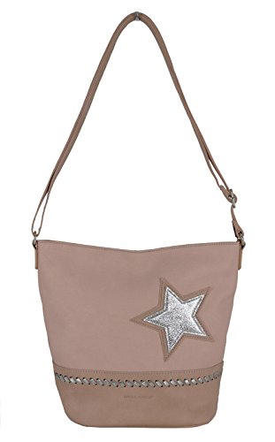 David Jones - Damen Stern Umhängetasche - Pailletten Stermuster Schultertasche - Leinwand Canvas Weiches Leder Eimer Beuteltasche - Hobo Beutel Stickerei Handtasche Messenger Tasche Mode - Pink Rosa von David Jones