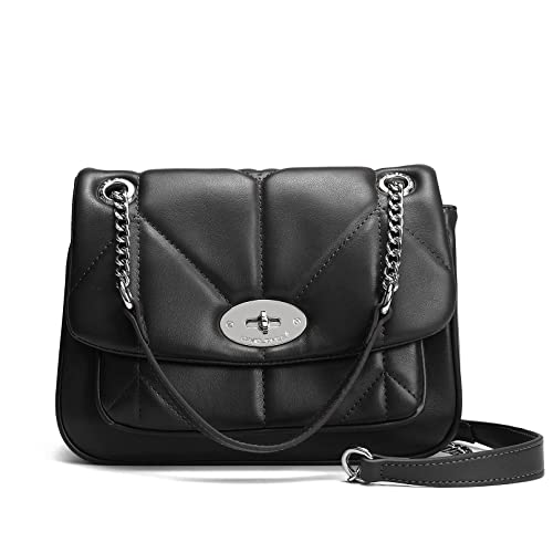 David Jones - Damen Umhängetasche Gesteppte - Frau Elegante Handtasche PU Leder - Kleine Tasche Crossbody Bag Schultertasche - Kette Abdentasche Clutch Pochette Mode Handy Party - Schwarz von David Jones