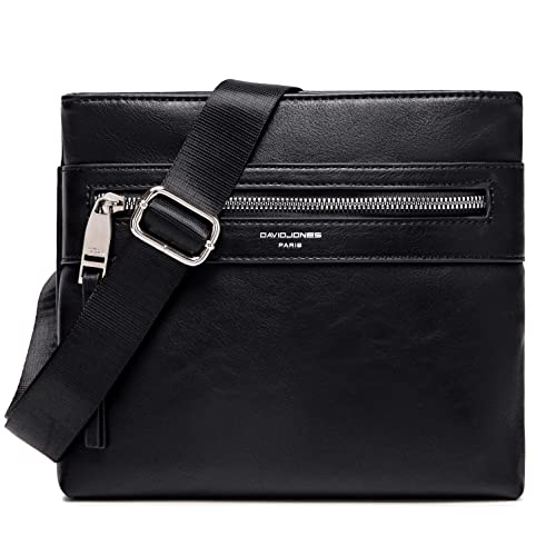 David Jones - Herren Umhängetasche – Kleine Schultertasche Nylon PU Leder - Messenger Tasche Flache Crossbody Bag - Arbeit Business Klassisch Sport Elegante Handytasche - Kundtleder Schwarz von David Jones