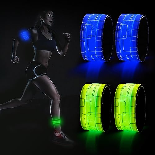 DazSpirit 4 Stück LED Armband, Batterieleistung LED leucht Armbänder Lichtband, Band leuchtarmband Kinder Nacht Sicherheits Licht für Joggen Laufen Hundewandern Running Outdoor Sports (Blau & Grün) von DazSpirit