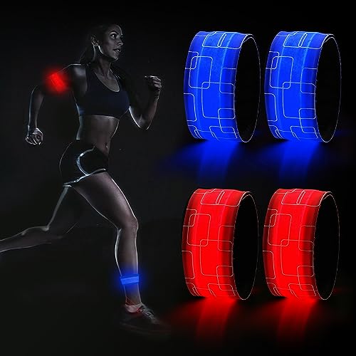 DazSpirit 4 Stück LED Armband, Batterieleistung LED leucht Armbänder Lichtband, Band leuchtarmband Kinder Nacht Sicherheits Licht für Joggen Laufen Hundewandern Running Outdoor Sports (Rot & Blau) von DazSpirit