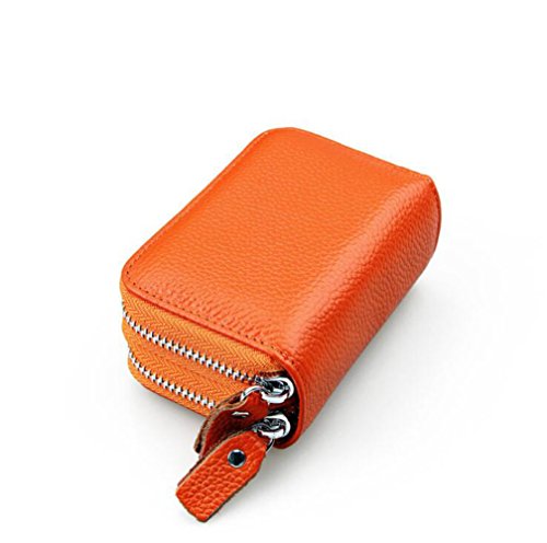 AprinCtempsD RFID Schutz Damen Kreditkartenhülle Herren Kreditkartenetui Echtes Leder Geldbörse Kleine Portemonnaie mit 2 Reißverschluss (Orange) von AprinCtempsD