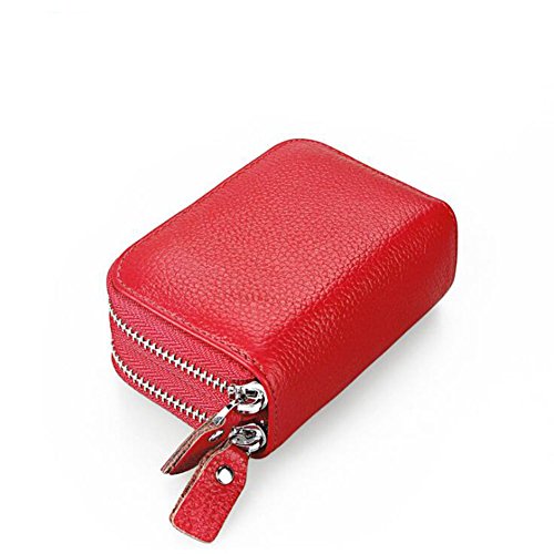 AprinCtempsD RFID Schutz Damen Kreditkartenhülle Herren Kreditkartenetui Echtes Leder Geldbörse Kleine Portemonnaie mit 2 Reißverschluss (Rot) von AprinCtempsD