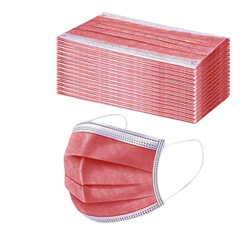 50 Stück Einmal-Mundschutz Mundbedeckung Erwachsene 3-lagig Atmungsaktiv Mund und Nasenschutz Bedeckung Multifunktionstuch Halstuch (50pcs, rot) von DeHolifer