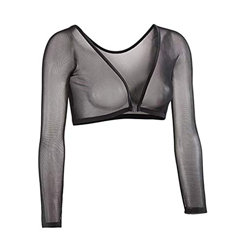 Damen Seamless Arm Shaper Crop Top 3/4 Ärmel Mesh Transparente Shapewear Unterwäsche Figurformende Tops Vorder- und Rückseite Reversibel Shape Body Shirt Oberteile Bluse Elegant Festlich Party von DeaAmyGline