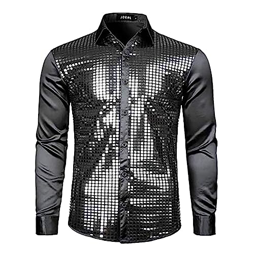 DeaAmyGline Disco Hemd Herren 70er Outfit Glitzer Hemden Langarm Glänzende Business Shirt Freizeithemden für Männer Party Karneval Kustüm Discokugel Mottoparty Nachtklub Musikfestival von DeaAmyGline