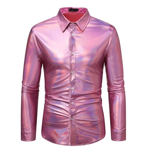 DeaAmyGline Disco Hemd Herren 70er Outfit Glitzer Hemden Langarm Glänzende Business Shirt Freizeithemden für Männer Party Karneval Kustüm Discokugel Mottoparty Nachtklub Musikfestival von DeaAmyGline