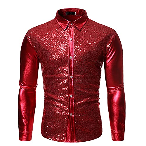DeaAmyGline Disco Hemd Herren 70er Outfit Glitzer Hemden Langarm Glänzende Business Shirt Freizeithemden für Männer Party Karneval Kustüm Discokugel Mottoparty Nachtklub Musikfestival von DeaAmyGline