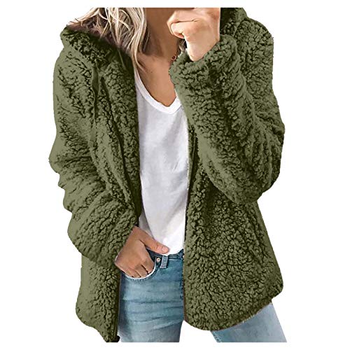 DeaAmyGline Fleecejacke Damen Winter Jacke Mantel mit Kapuze Warme Teddy Plüschjacke Reißverschluss Plüschmantel Winterjacke Kapuzenjacke Wintermantel Kuscheljacke Damenjacken Teddyjacke für Frauen von DeaAmyGline