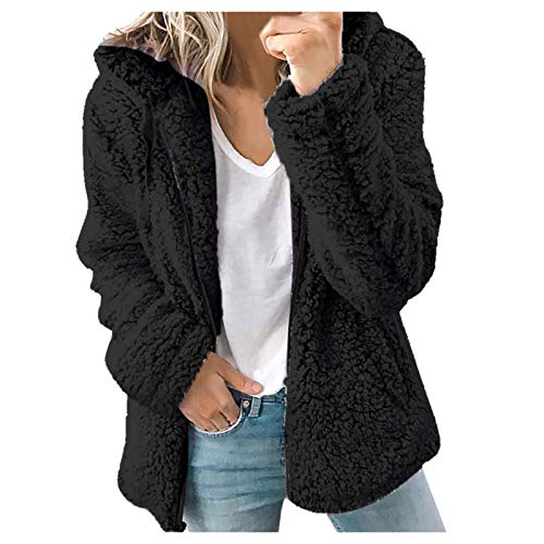 DeaAmyGline Fleecejacke Damen Winter Jacke Mantel mit Kapuze Warme Teddy Plüschjacke Reißverschluss Plüschmantel Winterjacke Kapuzenjacke Wintermantel Kuscheljacke Damenjacken Teddyjacke für Frauen von DeaAmyGline