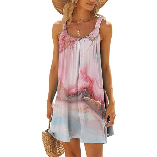 DeaAmyGline Sommerkleid Damen Kurz Strandkleid Sommer Trägerkleid Leicht und Luftig Boho Kleid Batik Sexy Minikleid Hawaii Urlaub Strand Cover Up Kleider A Linien Tank Freizeitkleid für Fauen von DeaAmyGline