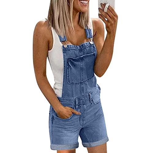 Jeans Jumpsuit Damen Sommer Kurz - Latzhose Damen Arbeitshose Denim Overall Damen mit Löchern Taschen Jeanshose Romper Lässig Slim Fit Einteiliger Kurze Hose Jumpsuits Frauen Teenager Mädchen von DeaAmyGline