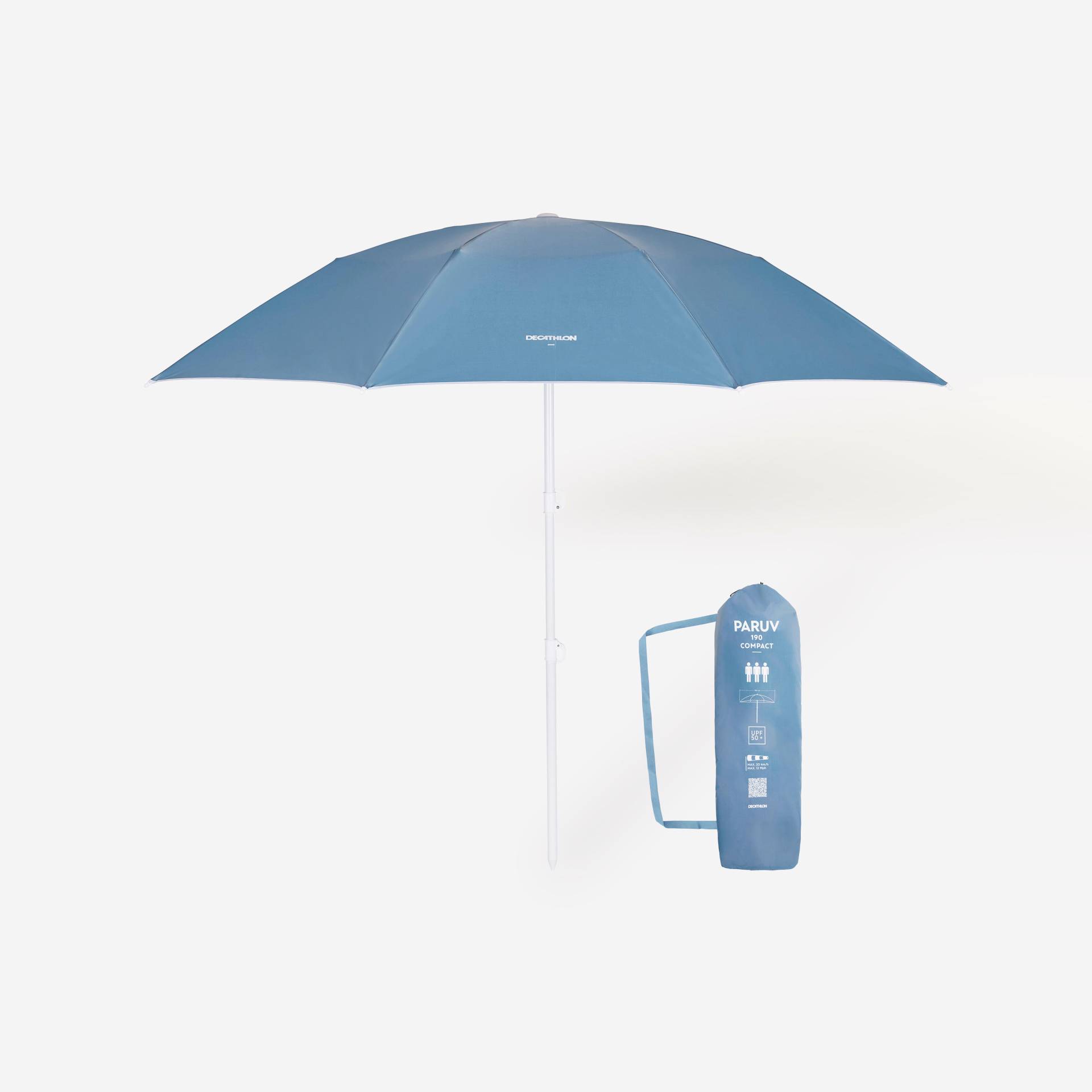 Sonnenschirm Strandschirm kompakt UPF 50+ - Paruv 190 für 3 Personen grau von Decathlon