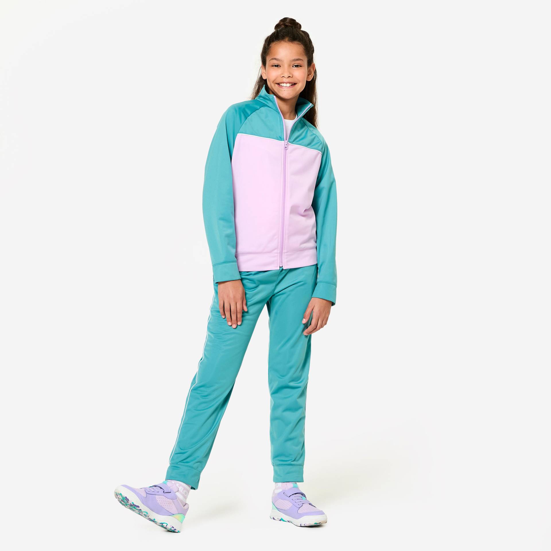 Trainingsanzug Kinder atmungsaktiv - blau/rosa von Decathlon