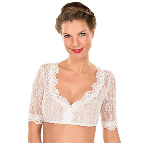 Decorsure Damen Dirndlbluse aus Spitze weiß Elegante weiße Dirndl Bluse Wiesnherz,White,XXL von Decorsure