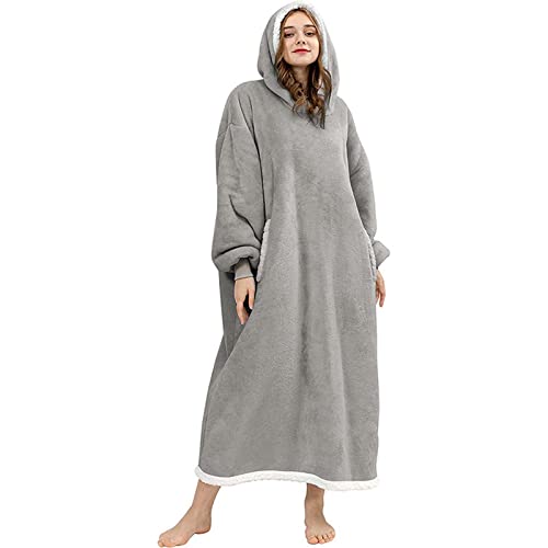 Decorsure Decken-Hoodie Damen, übergroßer Fleece-Hoodie mit Ärmeln, tragbares, bequemes Kapuzen-Sweatshirt,Gray von Decorsure