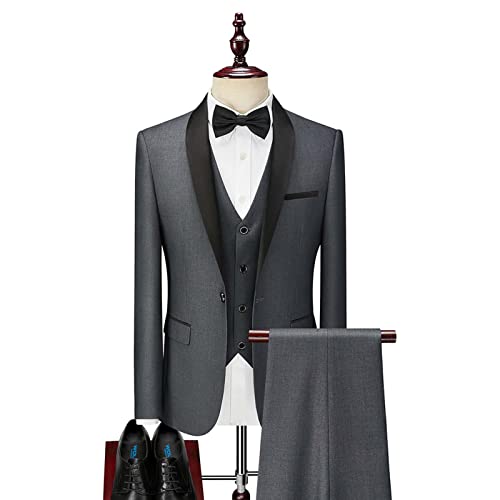 Decorsure Herren 3-teiliges Slim Fit Anzug-Set, EIN-Knopf-Nähte Stil Jacke Weste Hose mit Fliege,Gray,4XL von Decorsure