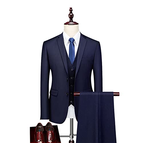 Decorsure Herren Anzug Slim Fit, 3-teilige Anzüge für Männer, Zwei Knopf Feste Jacke Weste Hose Abschlussball formeller Dinner-Anzug,Blue,3XL von Decorsure