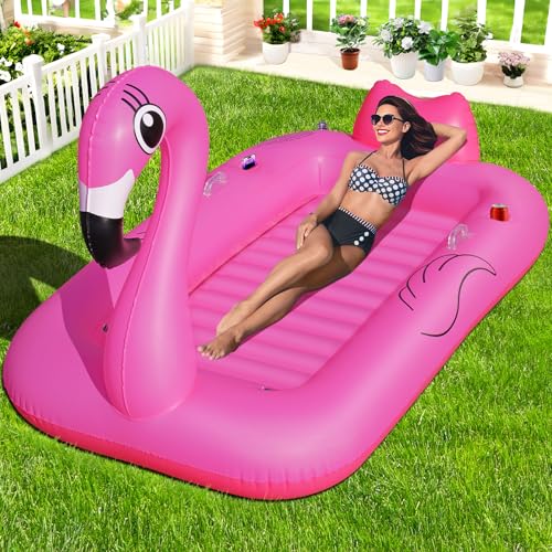 DeeprBling Luftmatratze Pool Flamingo, Große Luftmatratze Wasser mit Getränkehalter, Telefonhalter & Griffe, Aufblasbarer Sonnenpool Flamingo Pool Matratze Erwachsene mit Verdickung zum Sonnenbaden von DeeprBling
