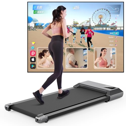 DeerRun Walking Pad Raceable,Laufband für Zuhause bis 136kg, Laufband Schreibtisch mit Pitpat App, Treadmill Leise 2,5PS mit Professionelle Trainingskurse & Multi-Runner-Rennen von DeerRun