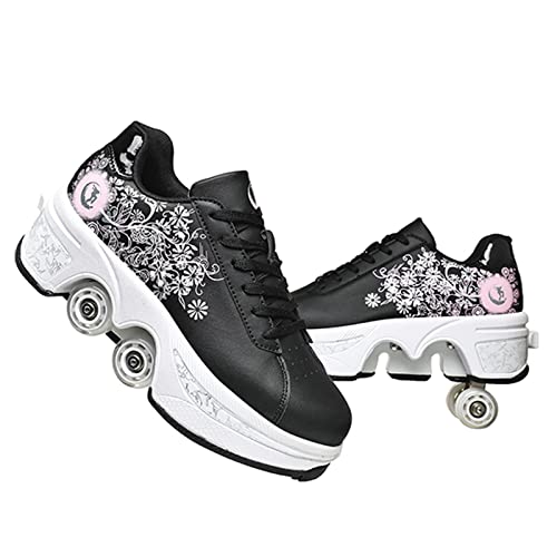 Roller Skate Shoes Rollschuhe Schuhe Mit Rollen Skateboardschuhe,Inline-Skate, verstellbar Damen Schuhe mit Rollen für mädchen (34, Black Pink) von Deformation Roller Skates