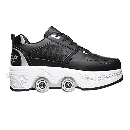 Roller Skate Shoes Rollschuhe Schuhe Mit Rollen Skateboardschuhe,Inline-Skate, verstellbar Damen Schuhe mit Rollen für mädchen (34, Black White) von Deformation Roller Skates