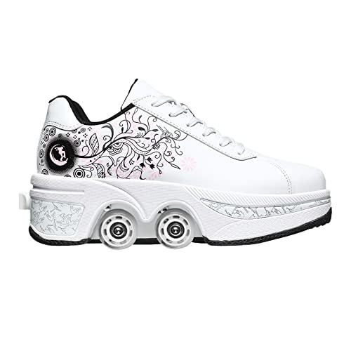 Roller Skate Shoes Rollschuhe Schuhe Mit Rollen Skateboardschuhe,Inline-Skate, verstellbar Damen Schuhe mit Rollen für mädchen (35, White Pink) von Deformation Roller Skates