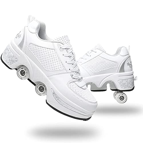 Roller Skate Shoes Rollschuhe Schuhe Mit Rollen Skateboardschuhe,Inline-Skate, verstellbar Damen Schuhe mit Rollen für mädchen (35, White Silver) von Deformation Roller Skates