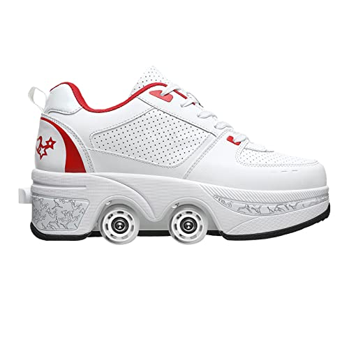 Roller Skate Shoes Rollschuhe Schuhe Mit Rollen Skateboardschuhe,Inline-Skate, verstellbar Damen Schuhe mit Rollen für mädchen (40, White Red) von Deformation Roller Skates